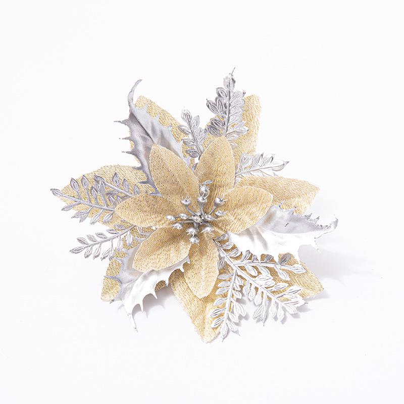 Třpytivé umělé vánoční květinové ozdoby na stromek a k dekoraci věnce