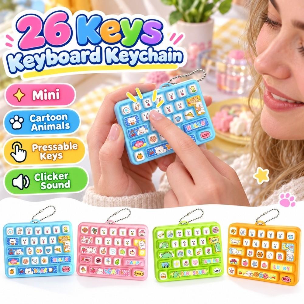 Animals 26 Keys Keyboard Keychain Mini Stress Relief Fidget Toy  Office Use
