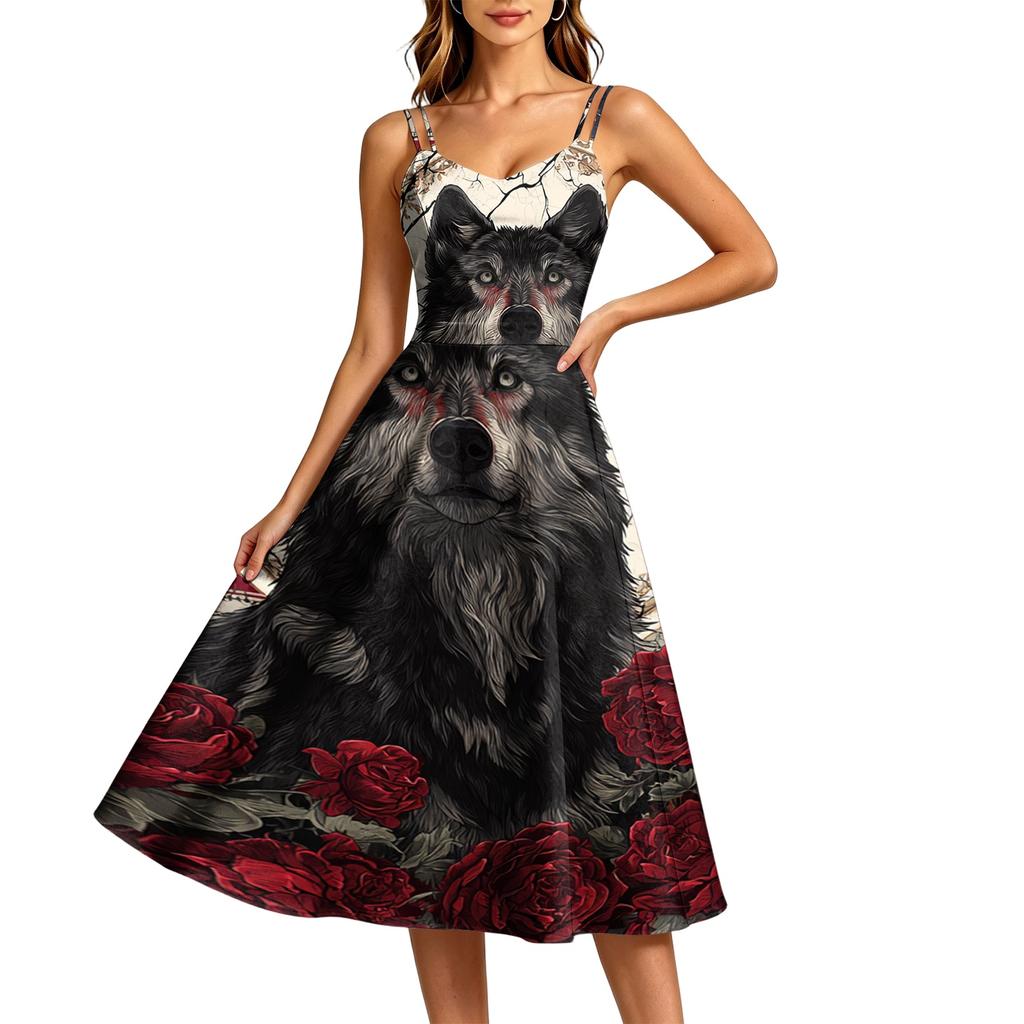 Women's Fashion Casual Sleeveless Round Neck Halloween Print Dress for Party and Daily Wear
