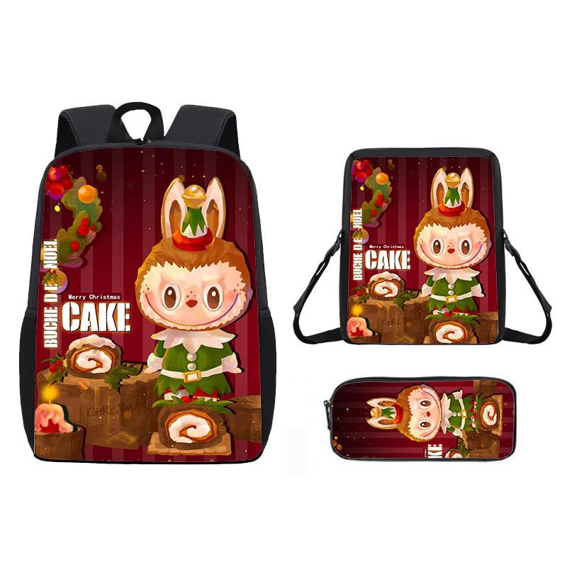 Christmas Backpack Cartoon Shoulder Bag Pencil Case Three Piece Set