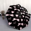 Automatic Folding Umbrella with Pink Hearts & Bows On Black - Portable Collapsible Design, 8-Rib Iron Frame, Durable & Stylish