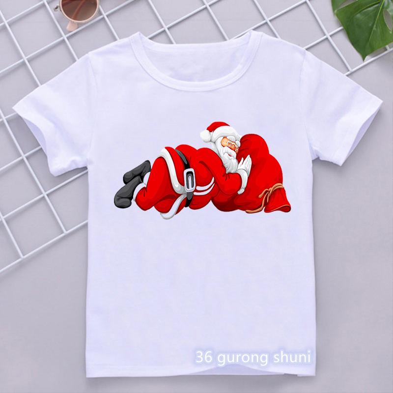 Fröhliche Weihnachten Weihnachtsmann Auto Grafikdruck T-Shirt Mädchen/Jungen Kinderkleidung Lustig Harajuku Kawaii Kinder Sommer Tops Shirt
