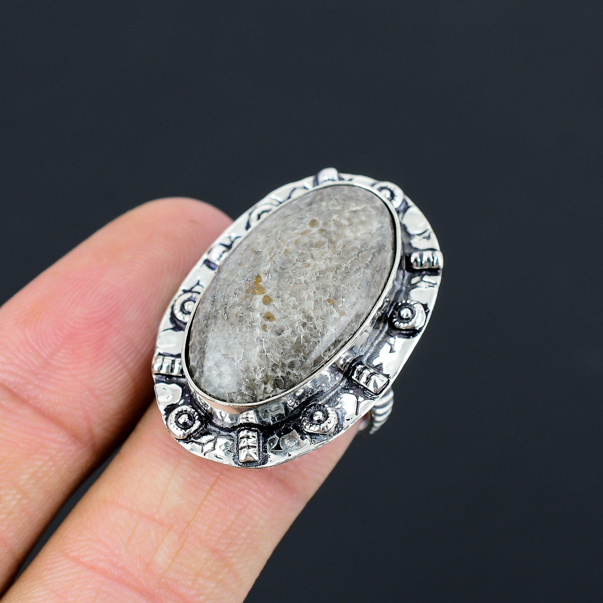 925 Sterling Silver Natural Stingray Coral Wife Multi Stone Ring Jewelry US 7.5 7.5