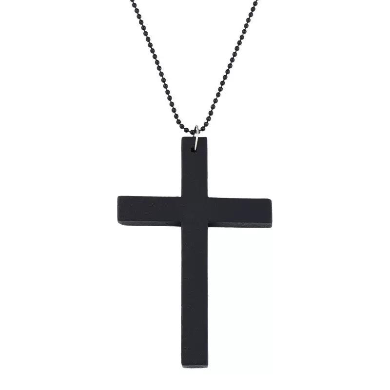 2025 Cool Punk Gothic Wood Cross Pendant Necklace For Women Men Vintage Black White Hip Hop Y2K Necklace Party Jewelry Gift