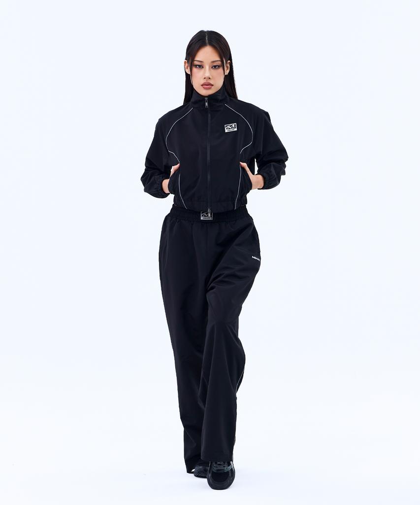 Mihak Metal Plate Piping Crop Warm-Up Jacket (Black)