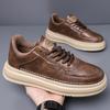 Fashion British Style Comfy Thick Bottom Board Shoes Outdoor Antiskid Skate Shoes Fashion Lace-Up Designer Mens Casual Leather Shoes