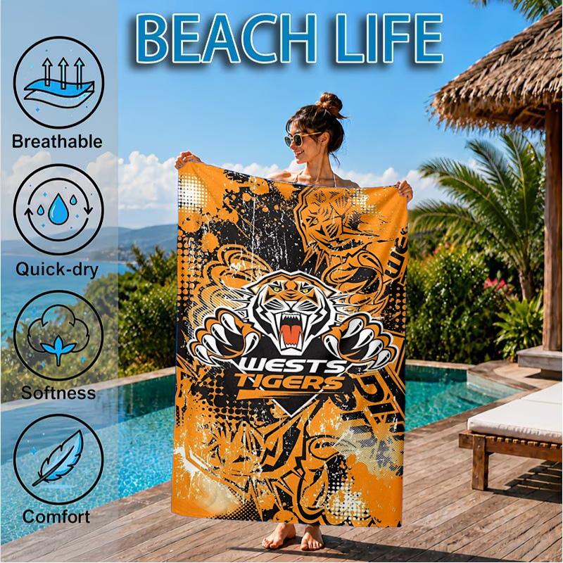 Wests Tigers Roar Stärke und Stolz Strandtuch, Schnelltrocknend, Pflegeleicht, Geeignet für Fitness und Strandurlaub, Sport-Essential