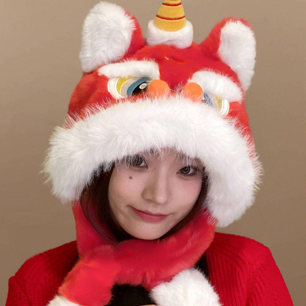 Ears Can Move New Year Red Cap Ear Muffs Plush Beanies Creative Winter Warm Hat  Female/Girls