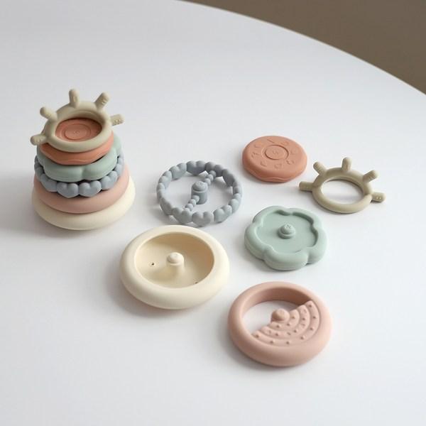 Veneer Eye Stacking Silicone Ring Teether 6-piece Set Korean Childrens Toys