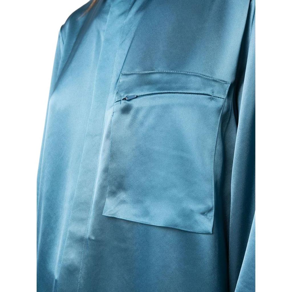 Y-3 SS23 Solid Satin Zip Pocket Long Sleeve Shirt Women shirts Blue IA1445