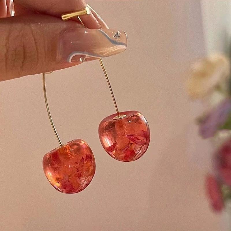 Chic Cherry Sweet Stud Earrings - Light Luxury, Trendy Design, Simple Elegance