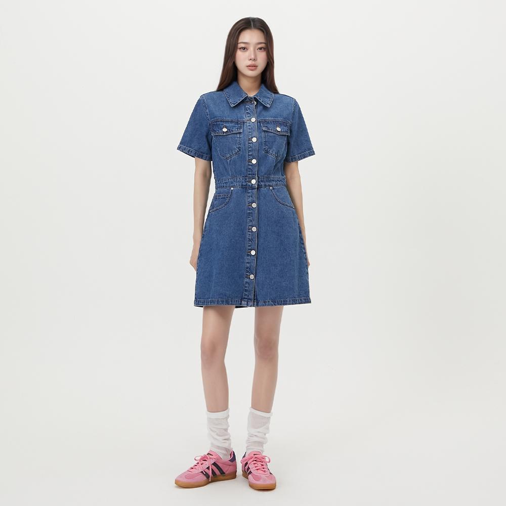 LAP Kurzarm Hemdkleid Mini Denim Kleid Ar2Do460