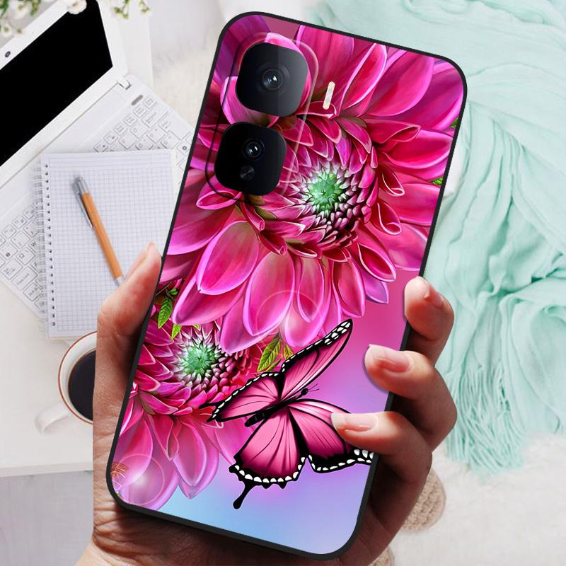 For VIVO IQOO Neo 10 Pro Case Black Cover Flowers Silicone Soft Back Cases For vivo iQOO Neo 10 Neo10 5G Phone Case 10Pro Bumper