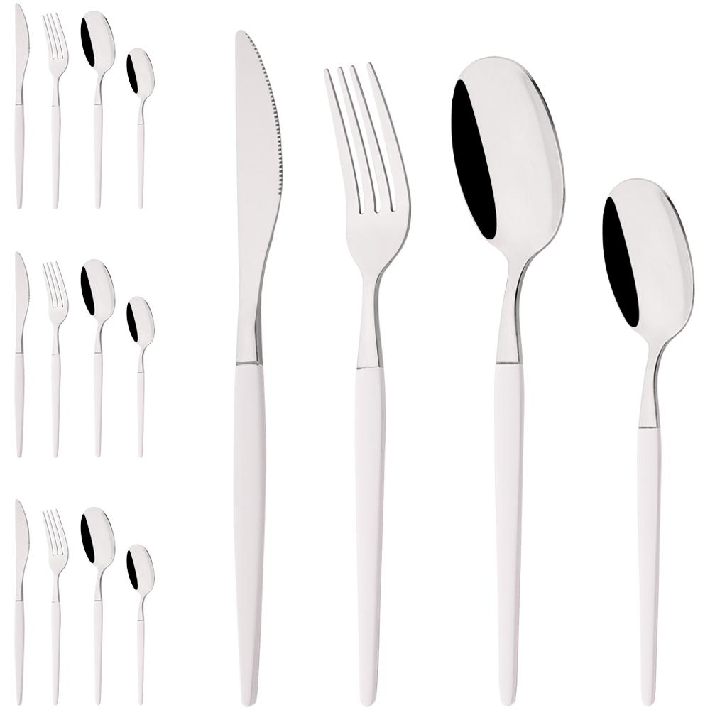 16Pcs Western Golden Cutlery Set Knife Fork Spoon Dinnerware Set Flatware Stainless Steel Silverware Party Kitchen Tableware