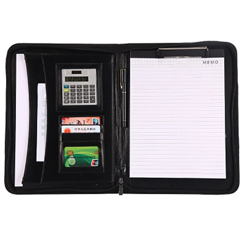 A4 PU Leather Zipper File Folder Bag Document Holder With Calculator Portable Business School Manage Briefcase Customize Logo