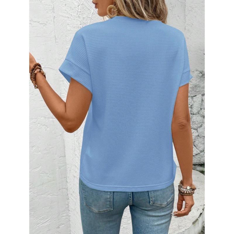 YYFS Moda damska Casual Lato Wiosna Jednolity kolor Drukuj Bluzki i koszule z krótkim rękawem i dekoltem w kształcie litery O