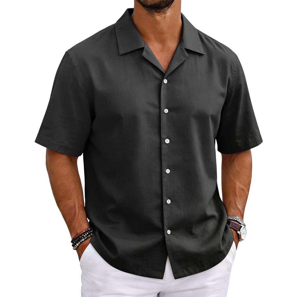 Men's Short Sleeve Cuban Collar Shirt Button Down Casual Lightweight Summer Shirt with Relaxed Fit Breathable Fabric