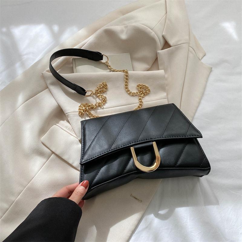 Chic Black Pu Chain Square Bag Womens Casual Crossbody Bag For Trendy Fall Fashion чёрный