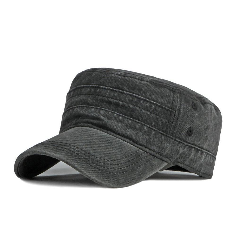 Y2k Flat Top Hat Washed Cotton Visor Hat Casual Cadet Cap  Unisex