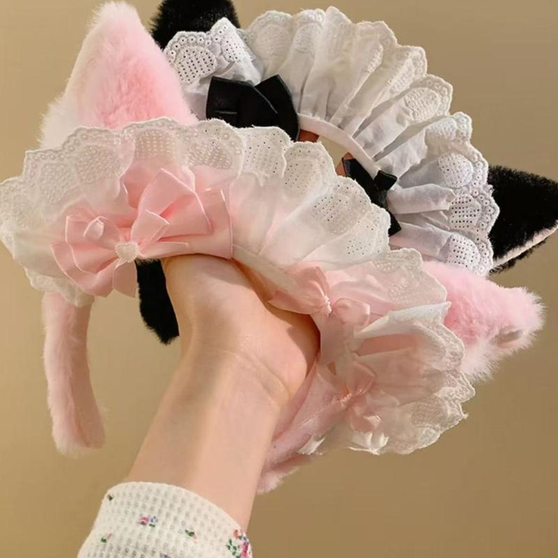 Roztomilý chlupatý kočičí uši mašlička do vlasů Pohodlné čelenky pro každodenní použití Cosplay Anime Módní čelenka do vlasů