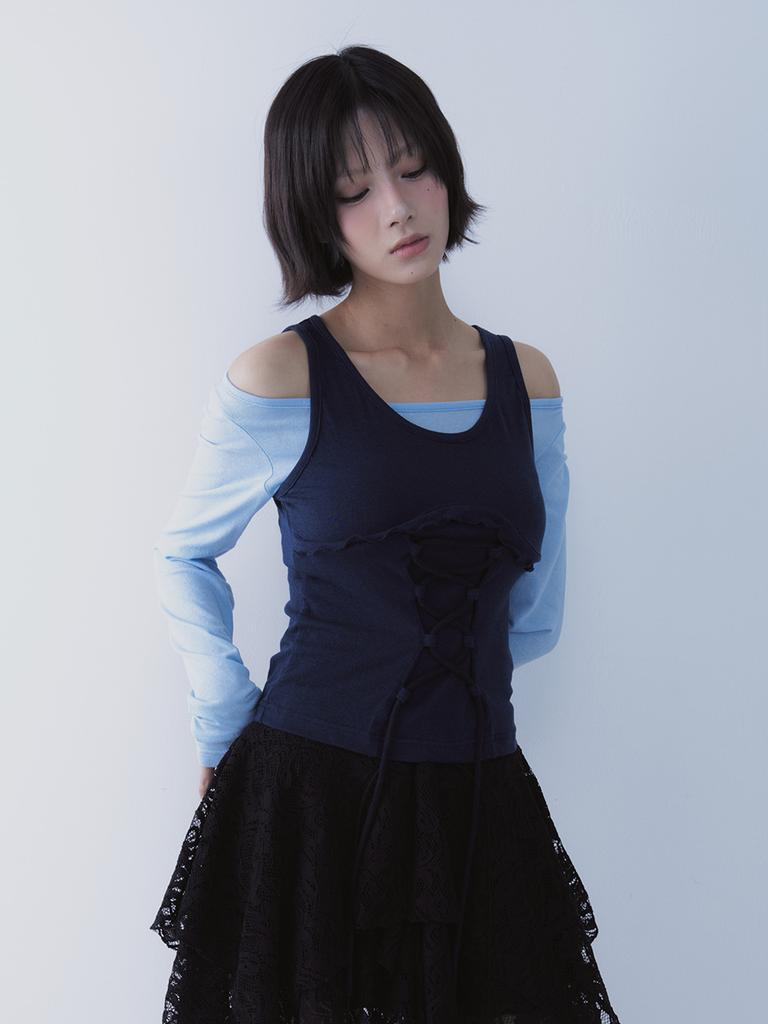 SETSETSET Bustier Lace-Up Tee (Blue)