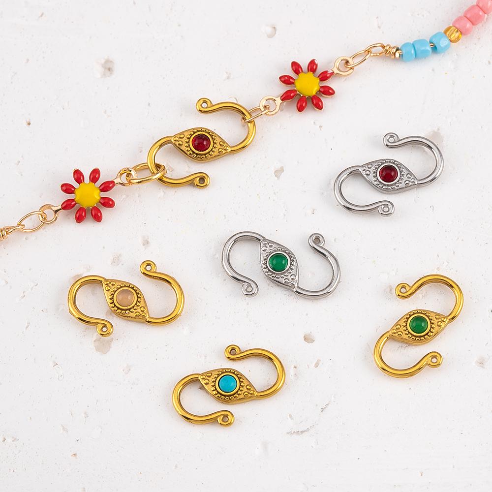 2pcs 6pcs Stainless Steel Natural Stone S Shape Hook Clasps Connectors Jewelry Makings Findings DIY Eye Clasp Jewelry Components
