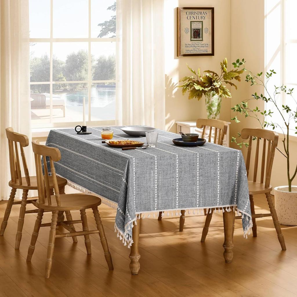 Tablecloth Cotton Linen Stripe Resistant Dust-Proof Soft Table Cover for Kitchen Dinning Wedding Tabletop Decoration Rectangular
