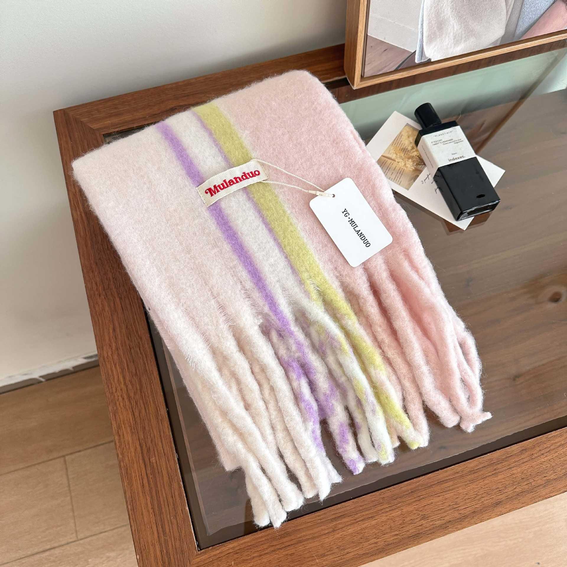 

Plaid Scarf for Women in Winter Thick and Warm for Couples Striped Tassel Scarf 25*180+15*2