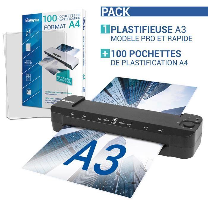 Plastifieuse - pro - a3 a4 a5 a6 a7 - ultra rapide - température réglable - 100 pochettes a4