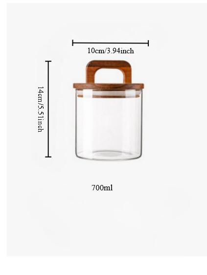 New Handle Wooden Cover High Borosilicate Glass Tea Storage Tank for Coffee Beans Dried Fruits Kitchen Spice
