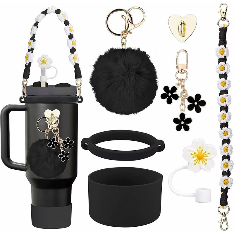 Tilbehørssett for kopp Inkludert Håndtakstropp, Silikonkoppbeskytter Lokk til sugerør Anheng For 40oz & 30oz Tumbler