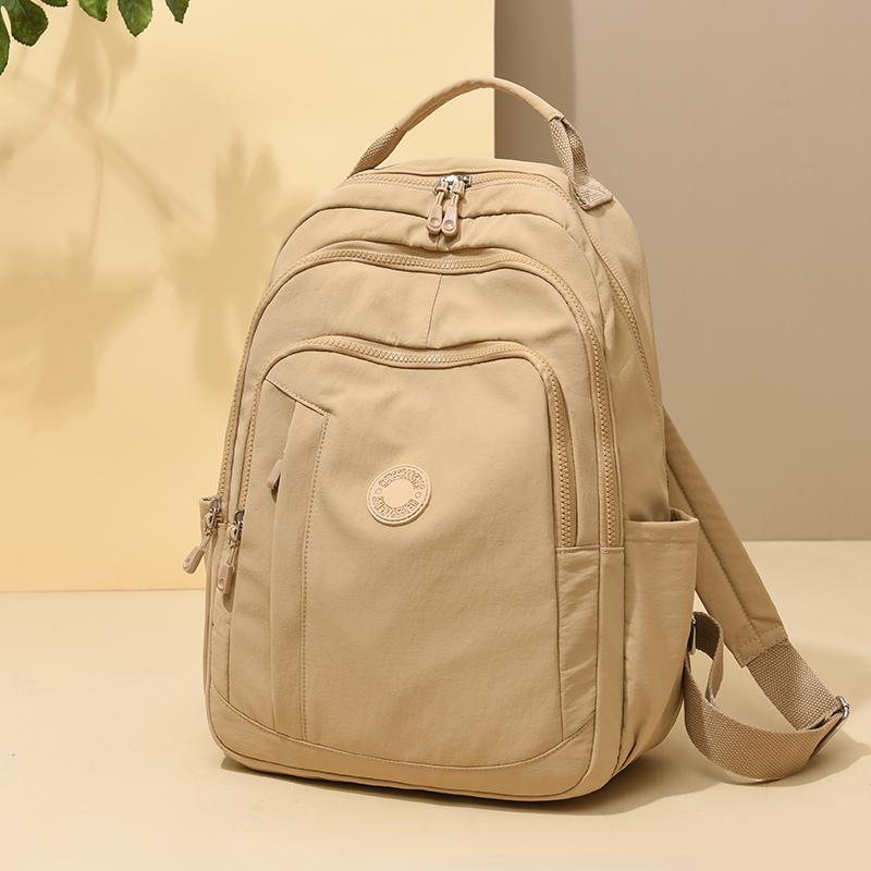 Women's Backpack Solid Color Nylon Backpack Large Capacity Water-repellent Student Schoolbag
