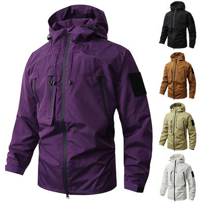 Men's Color Outdoor Workwear Casual Loose Zipper Pocket Warm Long Sleeved Hooded Jacket