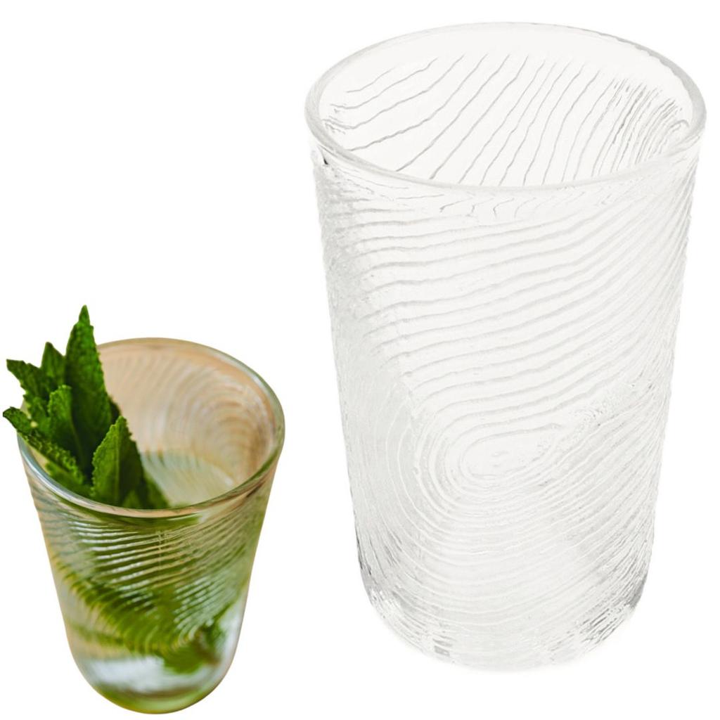 GLASS FOR WATER, GRINKS, JUICE 300ml, ARBRE WOOD SLICE PATTERN, TRANSPARENT