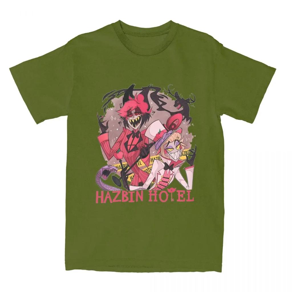 Cool Hazbins Hotels Alastor And Lucifer T-Shirts Men Round Neck 100% Cotton T Shirt Demon Short Sleeve Tees Printed Clothes