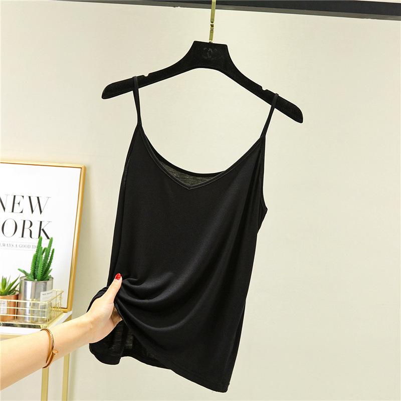 Modal Small Suspender Women's Solid Color V-Neck Sleeveless Slim Bottom Vest Wear Inside Top Shot Can Be Weared Outside