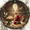 Pc Aluminum Christmas Sign Santa Kneeling In Manger Scene X Inch Round Metal Wall Decor for Home Bar Cafe Farmhouse