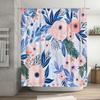 Beautiful floral shower curtain set with blue and pink leaves perfect for bathroom decor