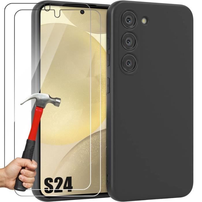 Coque de protection - BOOLING - Samsung Galaxy S24 - Silicone souple - Noir - 2 verres trempés