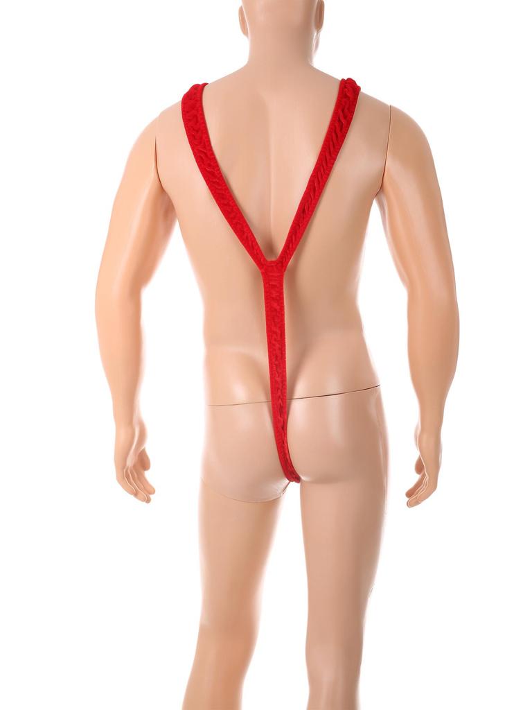 Men's Christmas Sexy Deep V Suspenders Onesie with Bell Bow