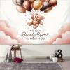 2D Neutral Teddy Bear Baby Shower Backdrop Pink Clouds & Balloons Photo Booth Background