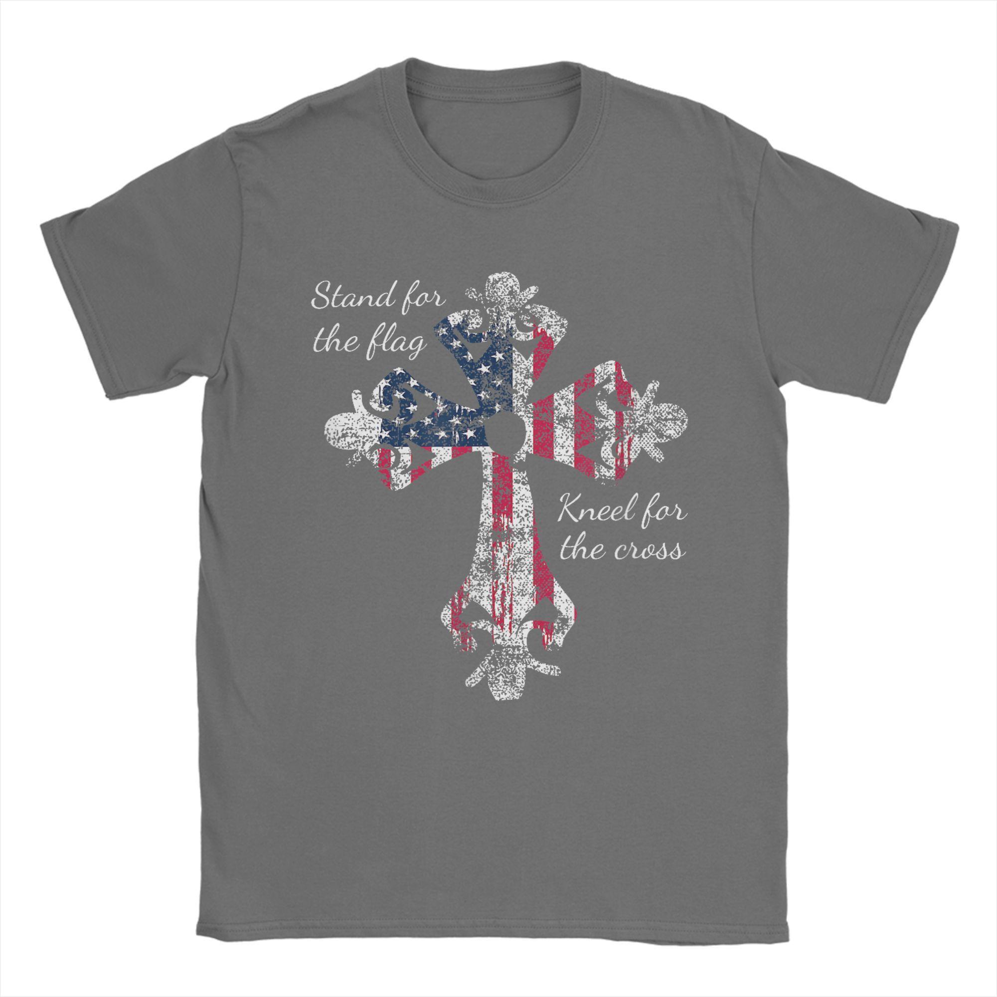 

Stand For The Flag Kneel For The Cross Men T Shirt Veteran s Day Fashion Tees Short Sleeve Round Neck T-Shirt Cotton Gift merch 4XL