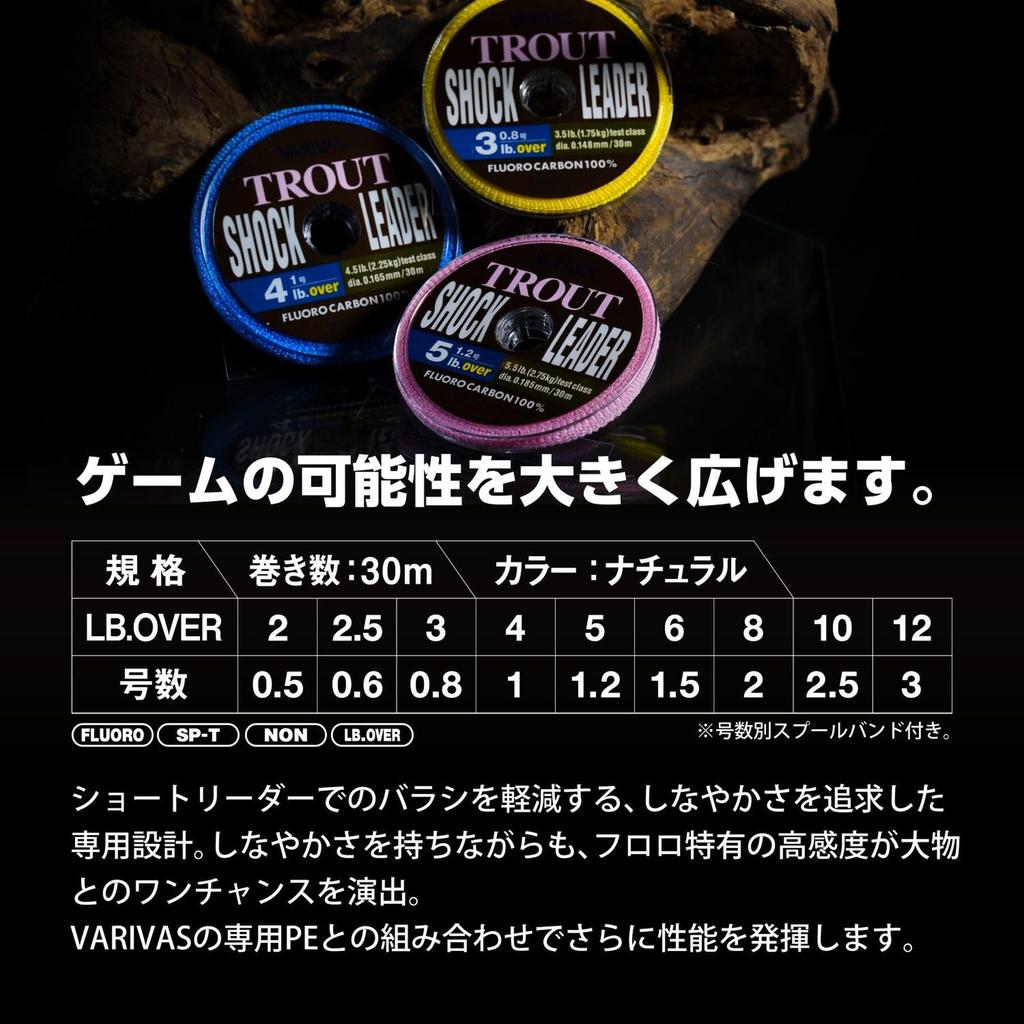 VARIVAS Trout Shock Leader Fluorocarbon 30m 3 No. (12lb.over)