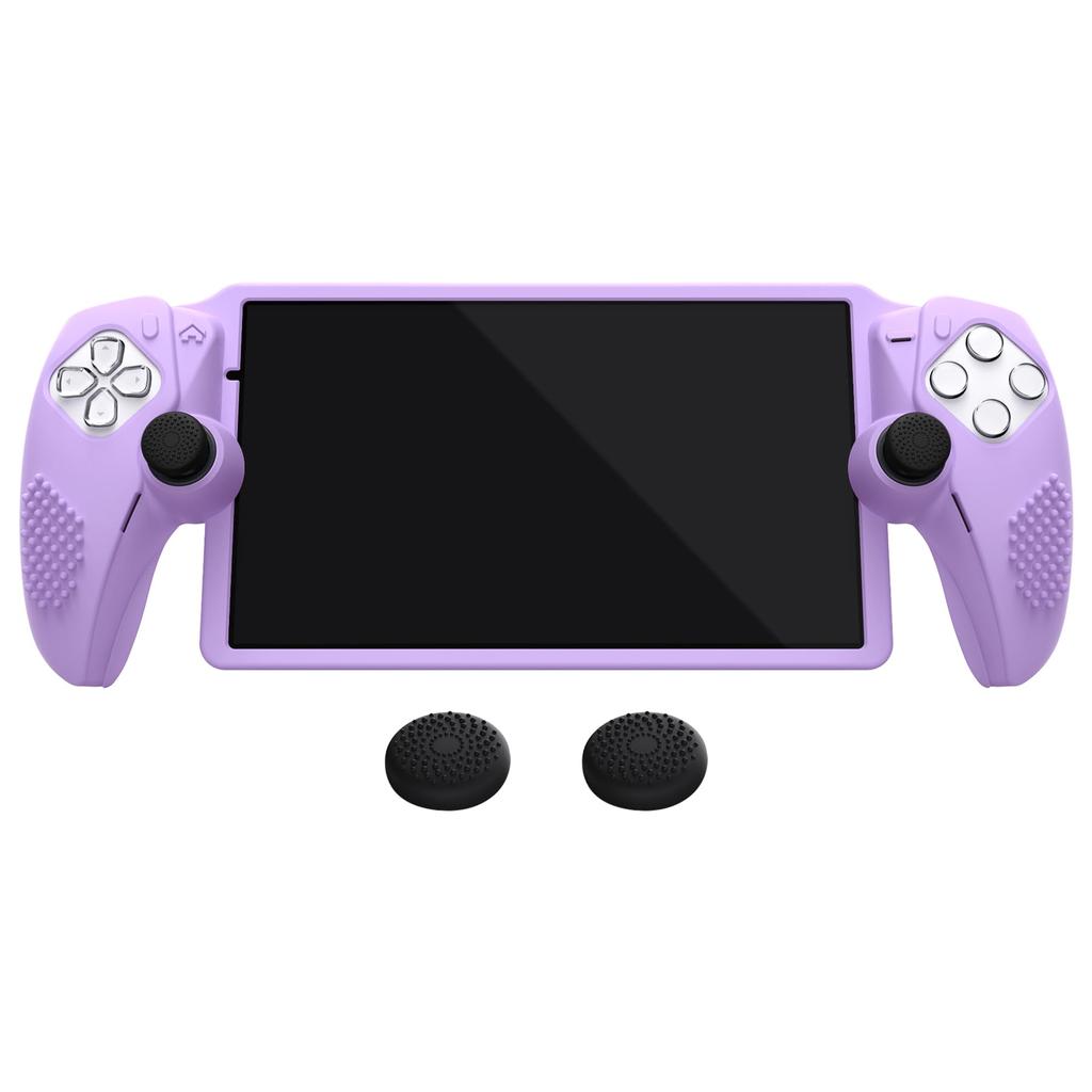 Protective cover case for PlayVital PS with 3D stud design for improved grip and stick compatible thumb grip cap Portal, anti-slip [Mauve Purple]