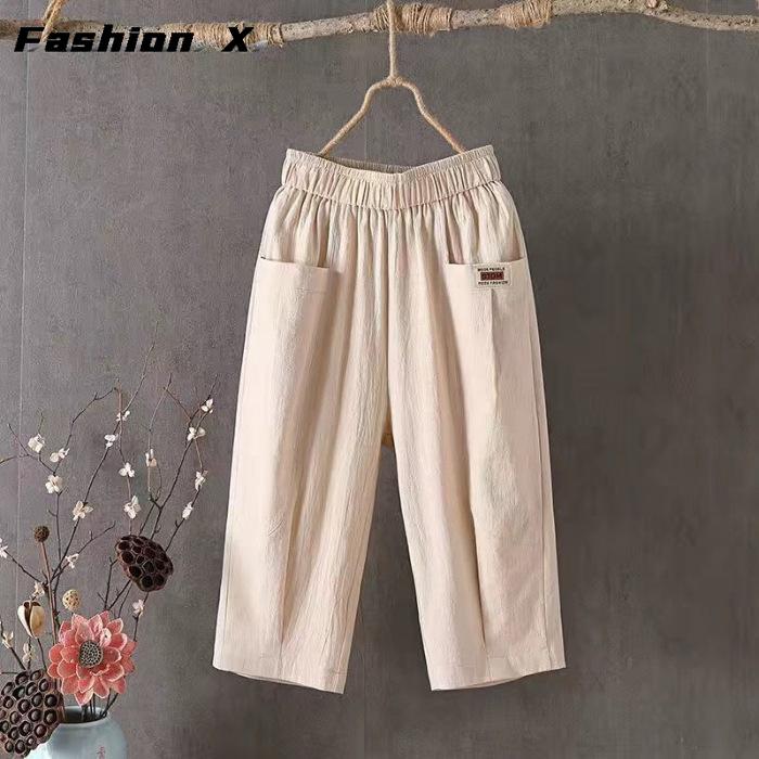 

Женские летние свободные льняные брюки-шаровары больших размеров с эластичной резинкой на талии Летние женские повседневные брюки 4XL бежевый