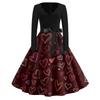 Print Flare Dress For Women Long Sleeve Dress Hollow Party Casual Dresses