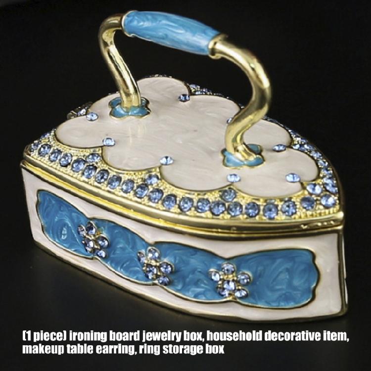 Decorative Enamel Iron Shape Trinket Box with Lid Metal Jewelry Storage Case For Earrings Rings Keepsakes