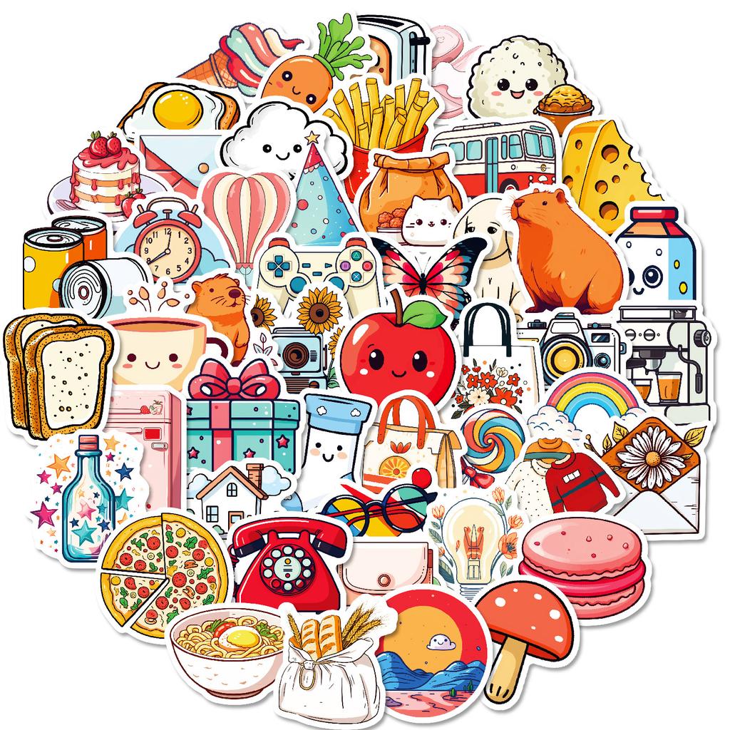 50 Healing Life Mix And Match Cartoon Stickers Apple Cup Ins Xiaoqing Hand Account Decorative Stickers