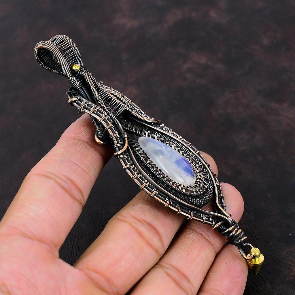 Rainbow Moonstone Pendant Copper Wire Wrapped Pendant Handmade Copper Jewelry Genuine Gemstone Pendant Wedding Gift Dainty Wire Wrap Jewelry