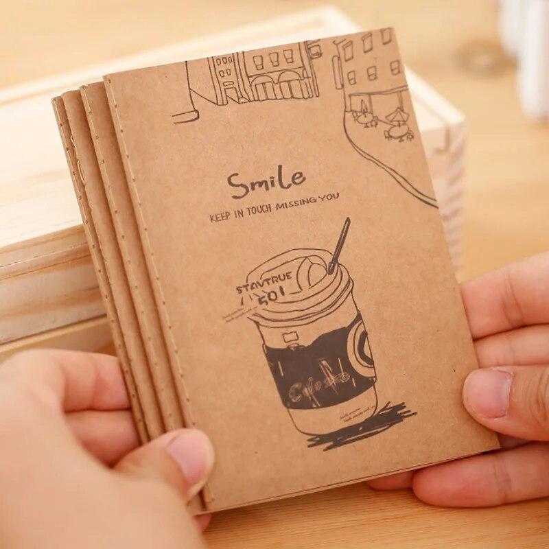 4 Piece Mini Small Kraft Paper Notebook Notepad Office Stationery School Supplies Pocket Diary Violin Shoes Piano Milk Tea